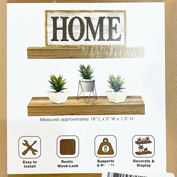 NEW - Floating Shelf Set — Rustic Wood Hanging Rectangle Wall Shelves - Picture 3 of 4